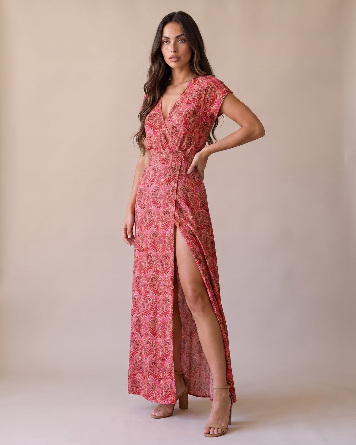 Women's Printed Maxi Dress in Red - View 2