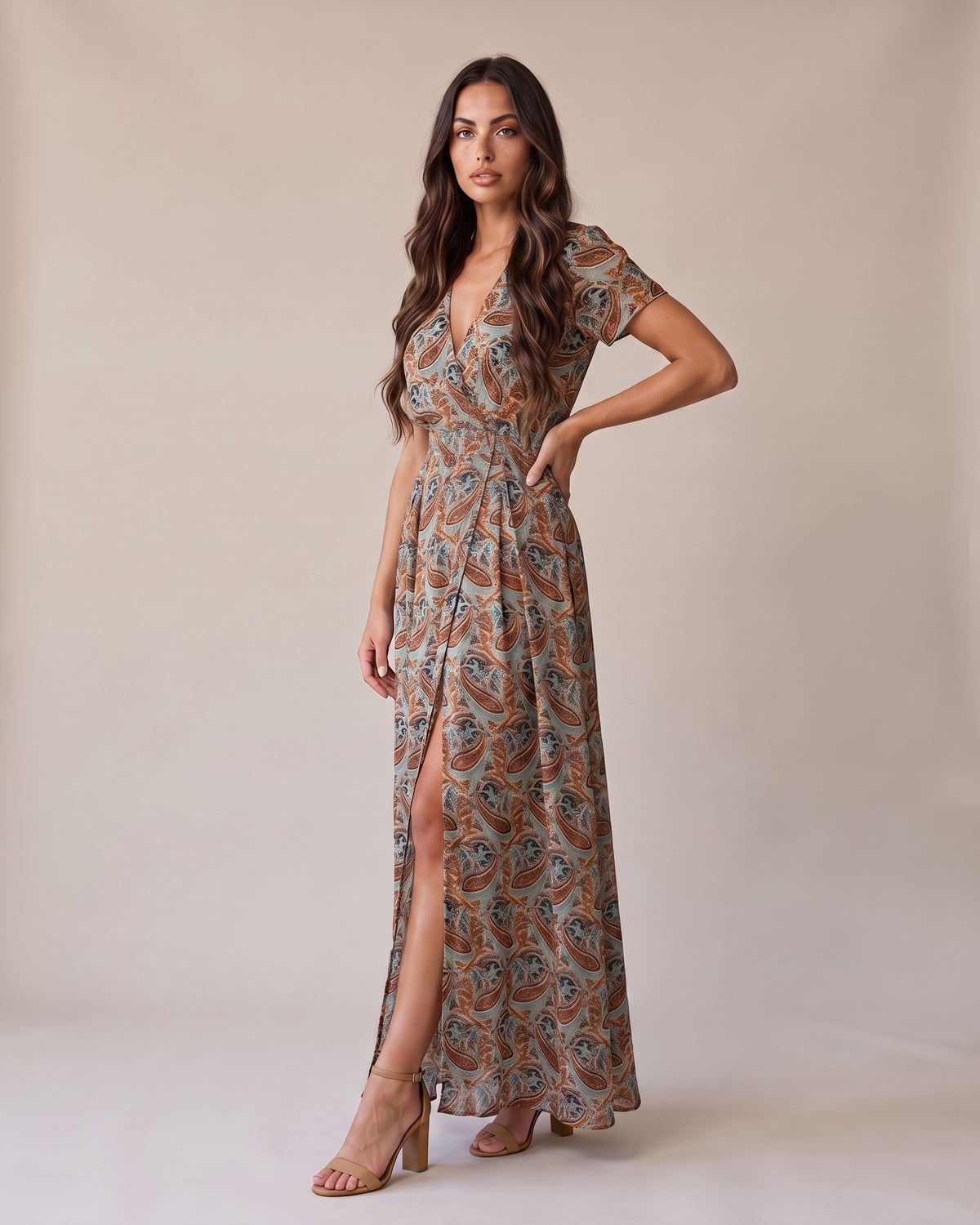 Women's Printed Maxi Dress in Brown - View 2
