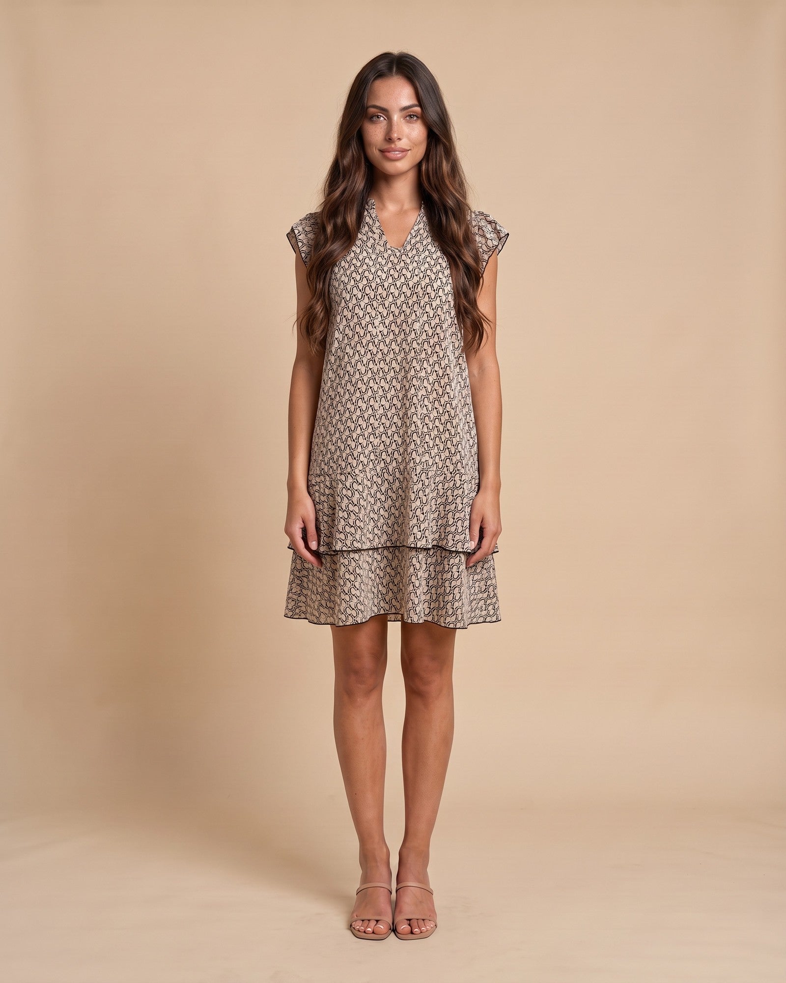 Women's Fitted Midi Dress in Khaki - View 2