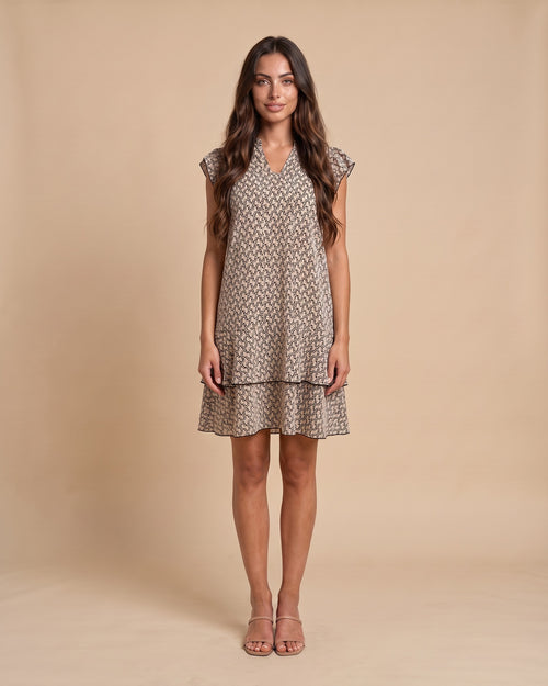 Women's Fitted Midi Dress in Khaki - View 2