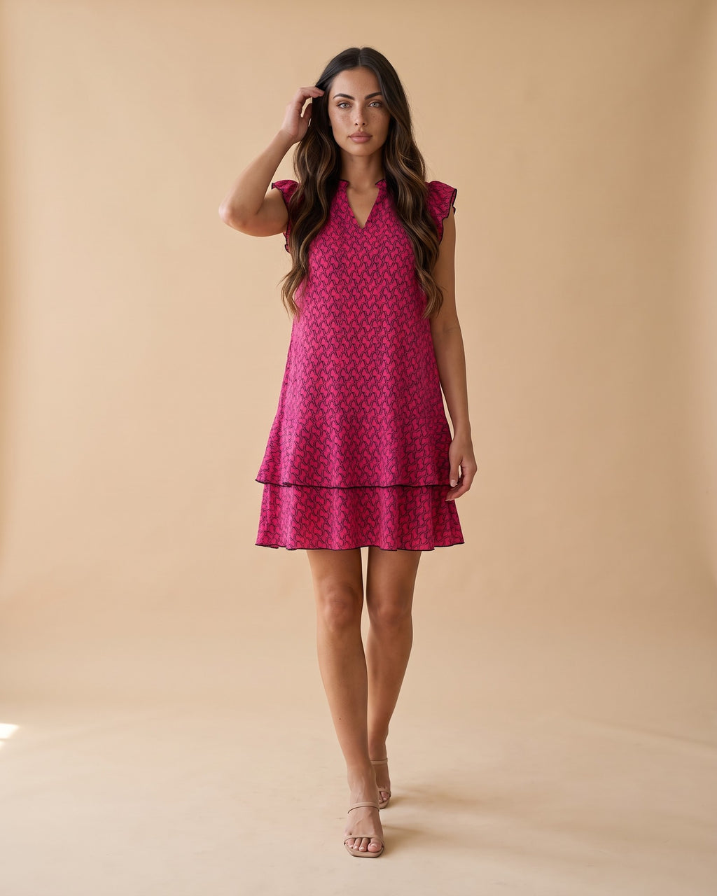 Women's Fitted Midi Dress in Red - View 2
