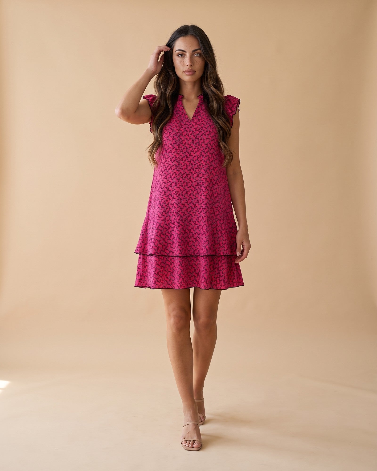 Women's Fitted Midi Dress in Red - View 2