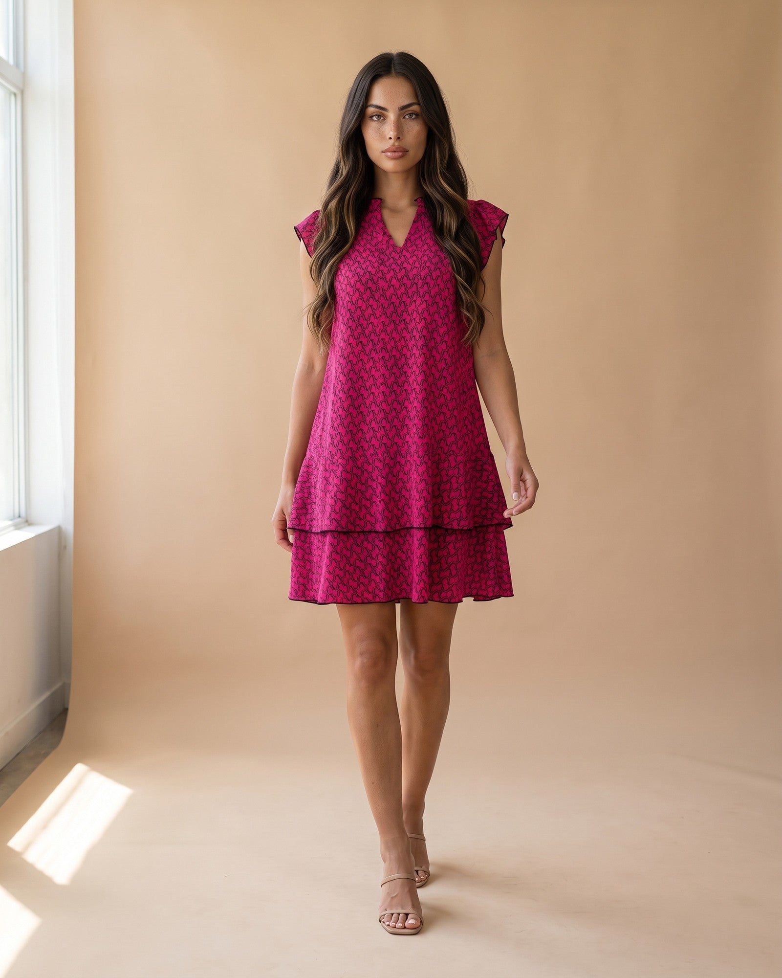 Women's Fitted Midi Dress in Red