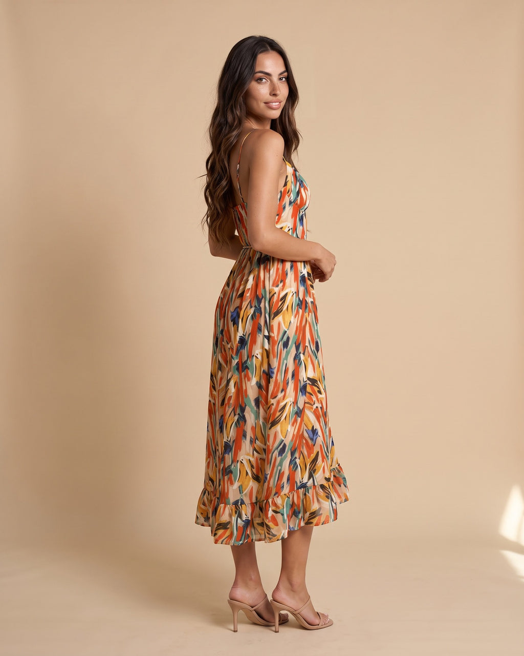 Women's V-Neck Midi Dress in Floral - View 2