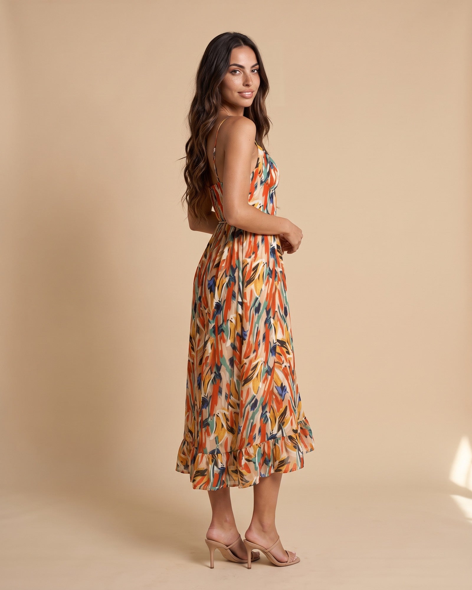 Women's V-Neck Midi Dress in Floral - View 2