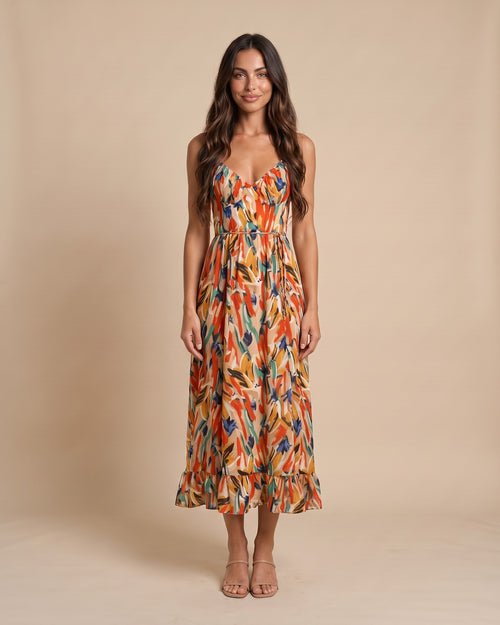 Women's V-Neck Midi Dress in Floral