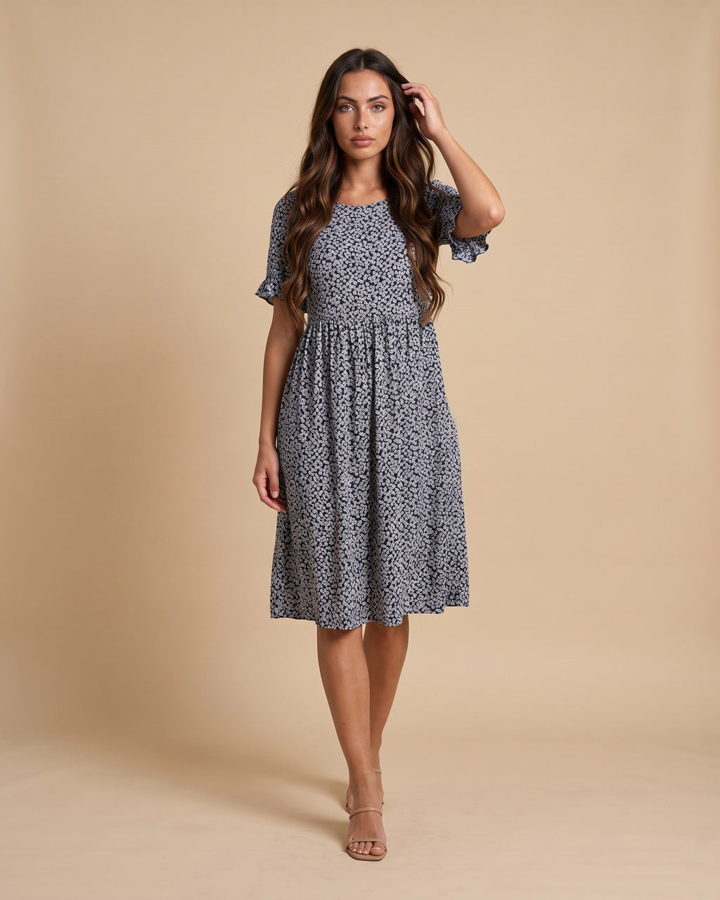 Women's Polka Dot Midi Dress in Black - View 2