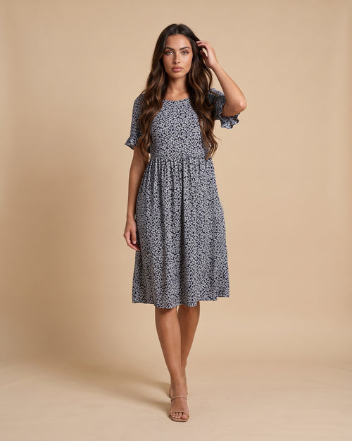 Women's Polka Dot Midi Dress in Black - View 2