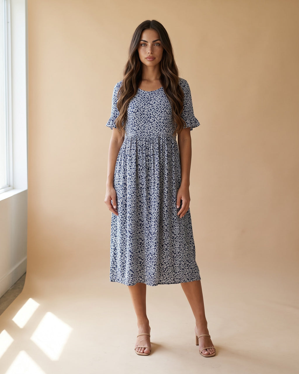 Women's Polka Dot Midi Dress in Black