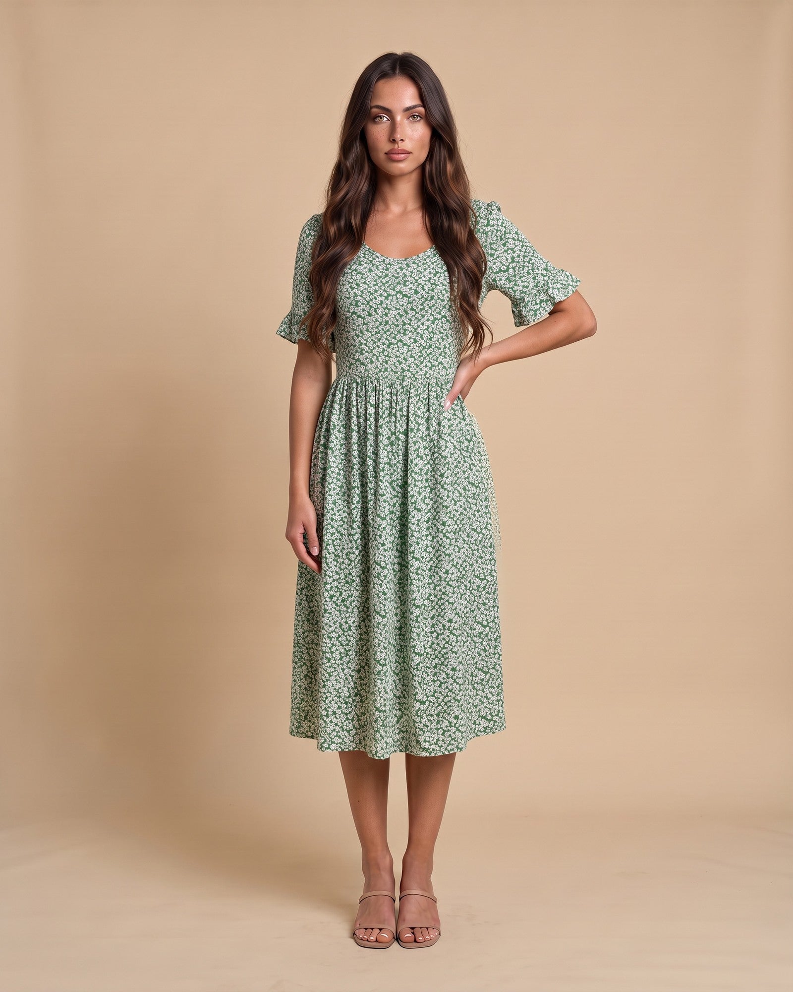 Women's Polka Dot Midi Dress in Green