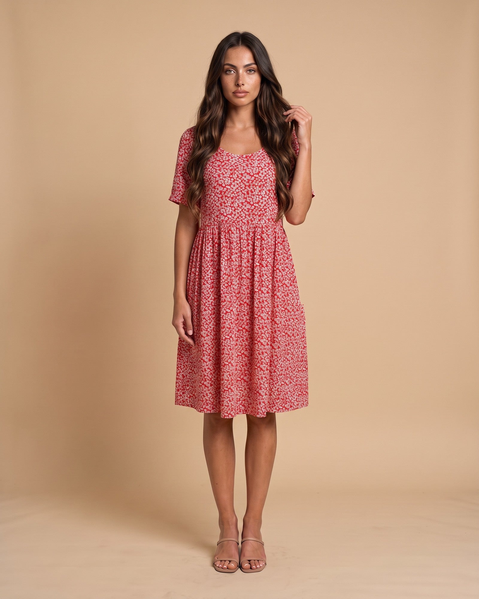 Women's Polka Dot Midi Dress in Red