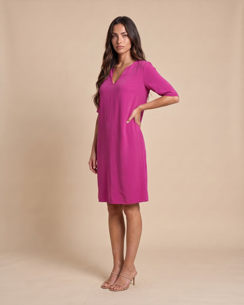Women's Cotton Summer Midi Dress in Fuchsia - View 2