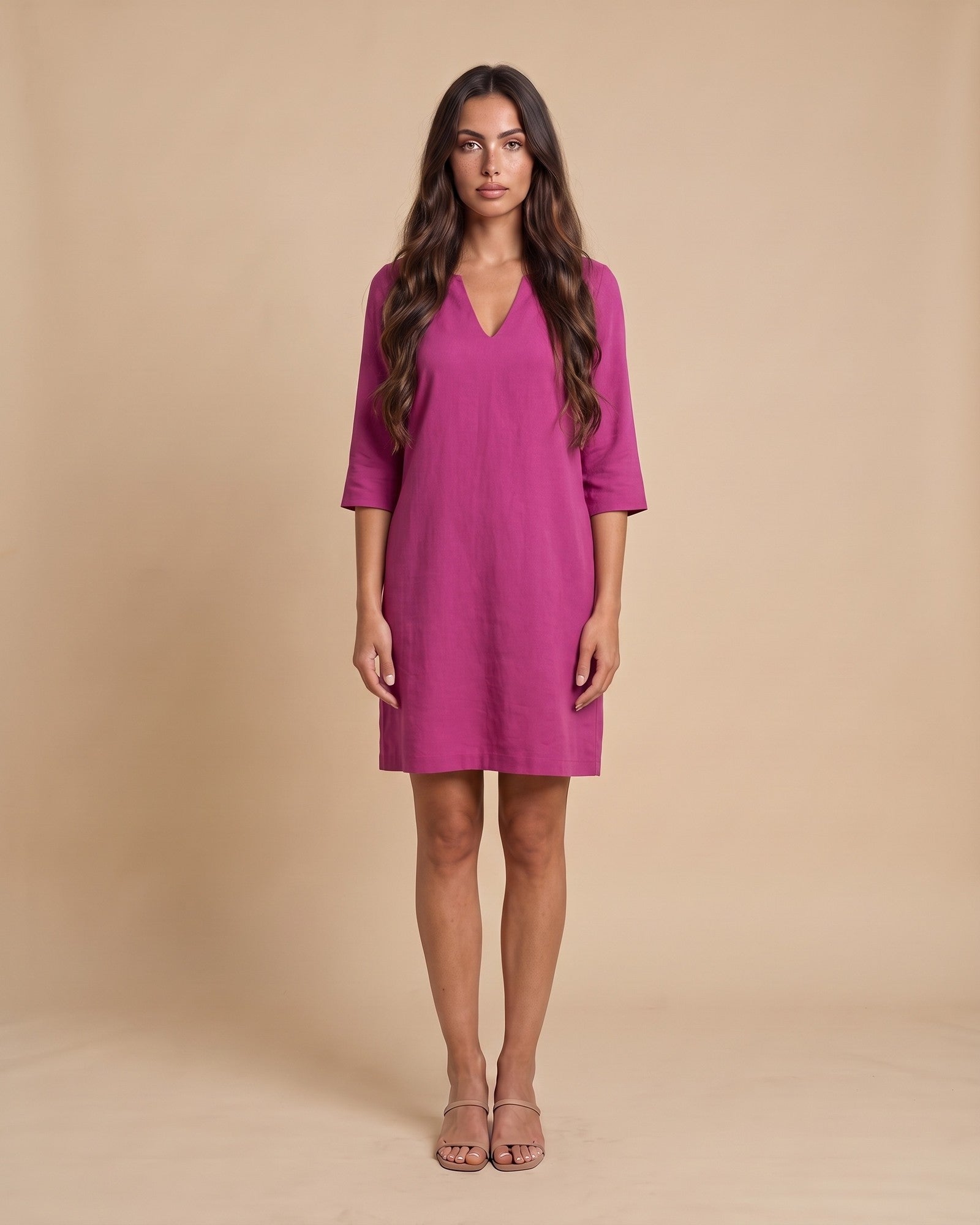 Women's Cotton Summer Midi Dress in Fuchsia