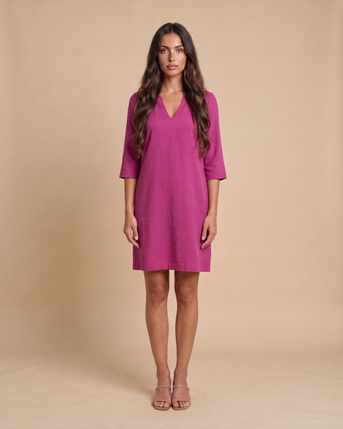 Women's Cotton Summer Midi Dress in Fuchsia