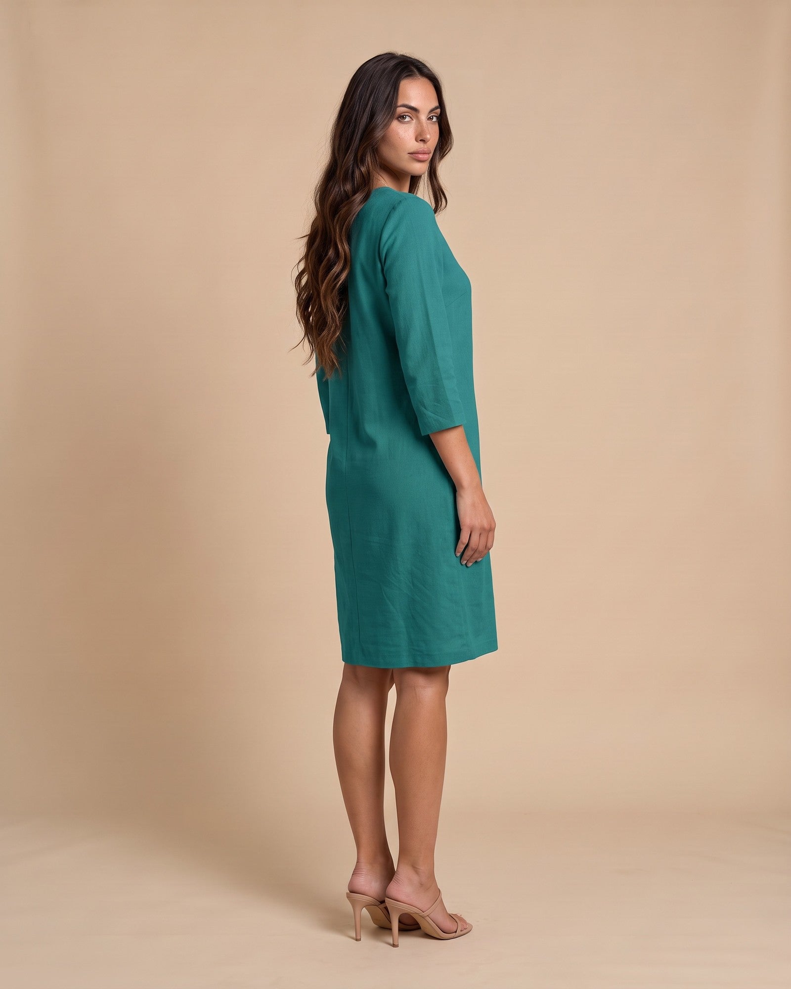 Women's Cotton Summer Midi Dress in Green - View 2