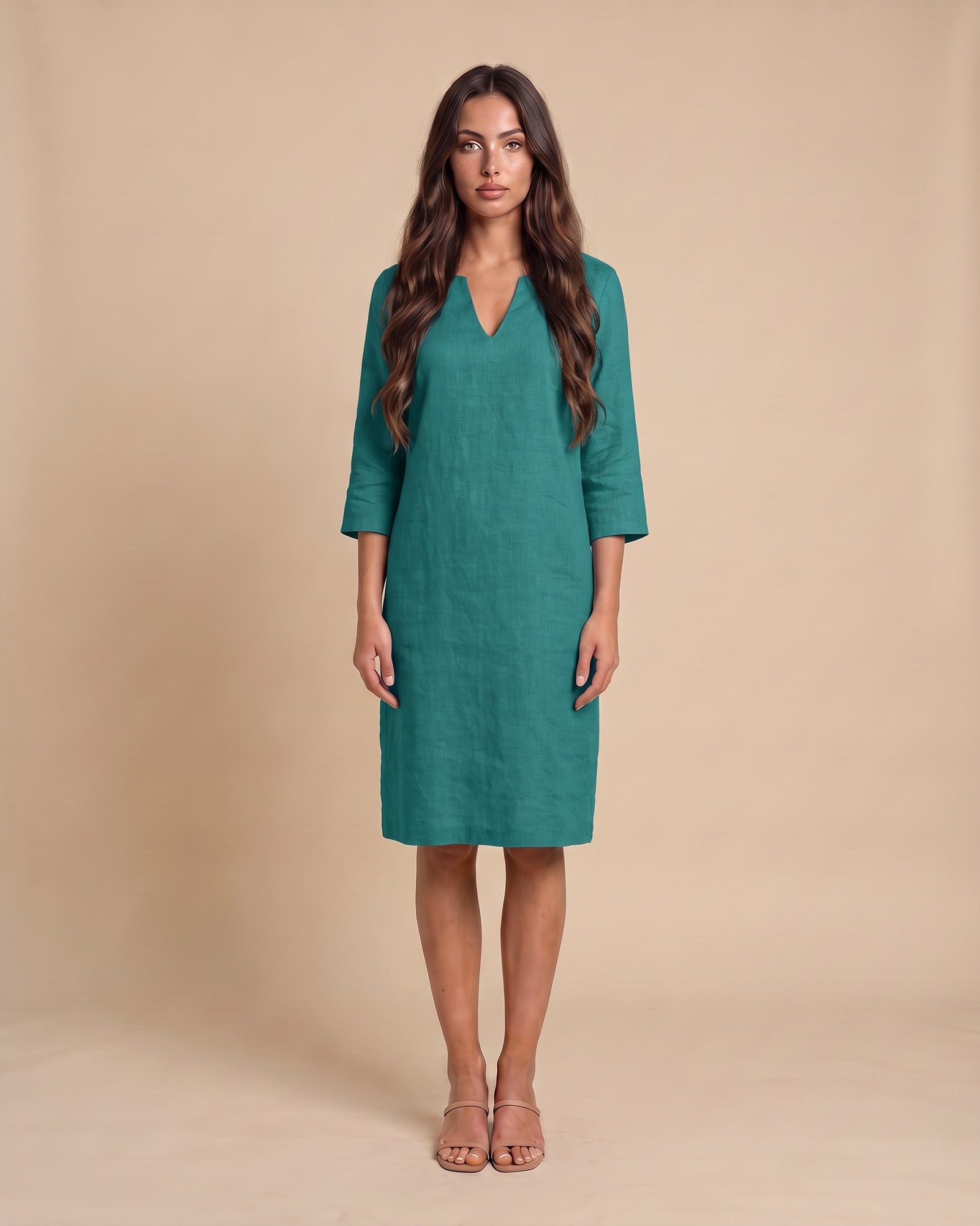 Women's Cotton Summer Midi Dress in Green