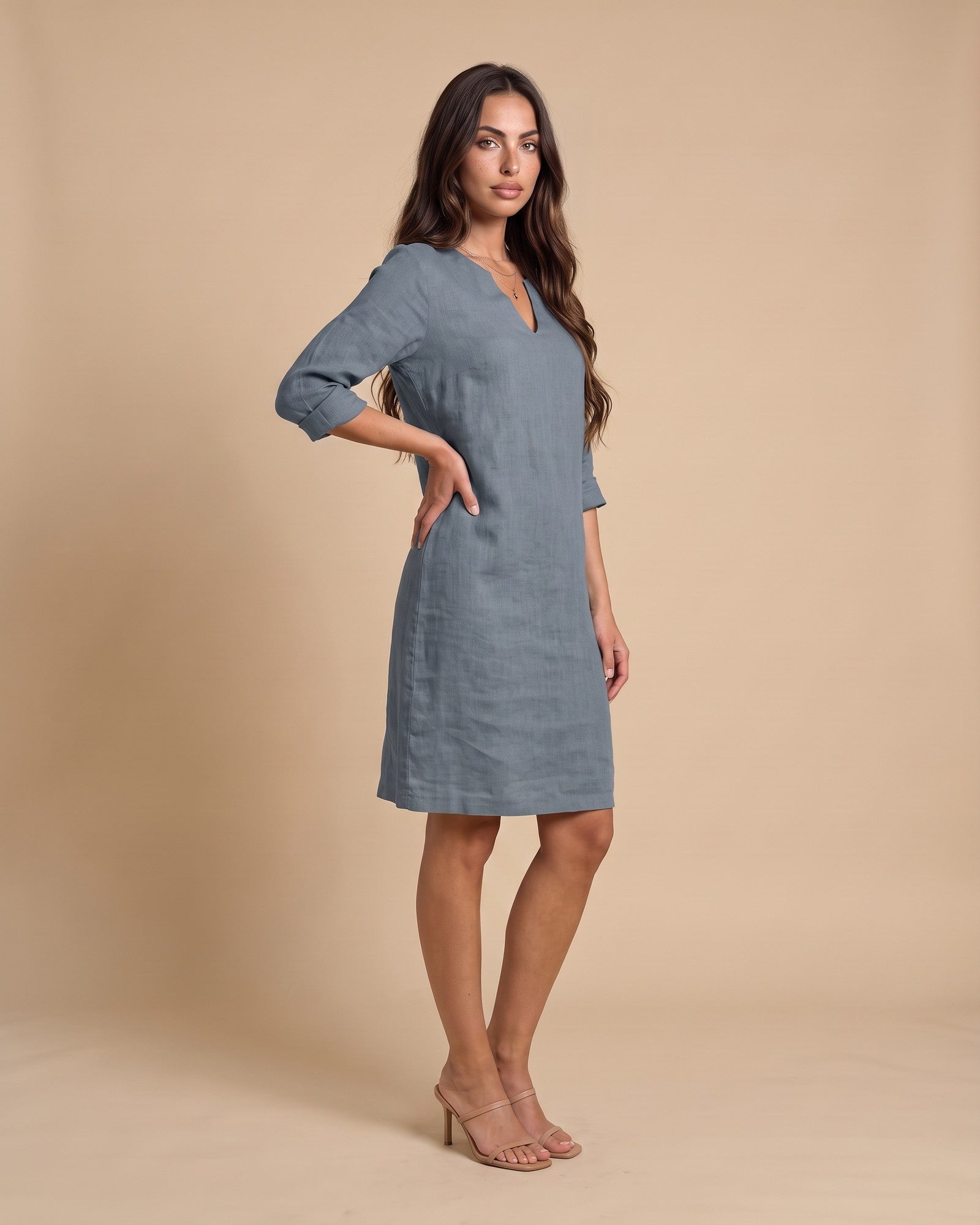 Women's Cotton Summer Midi Dress in Grey - View 2