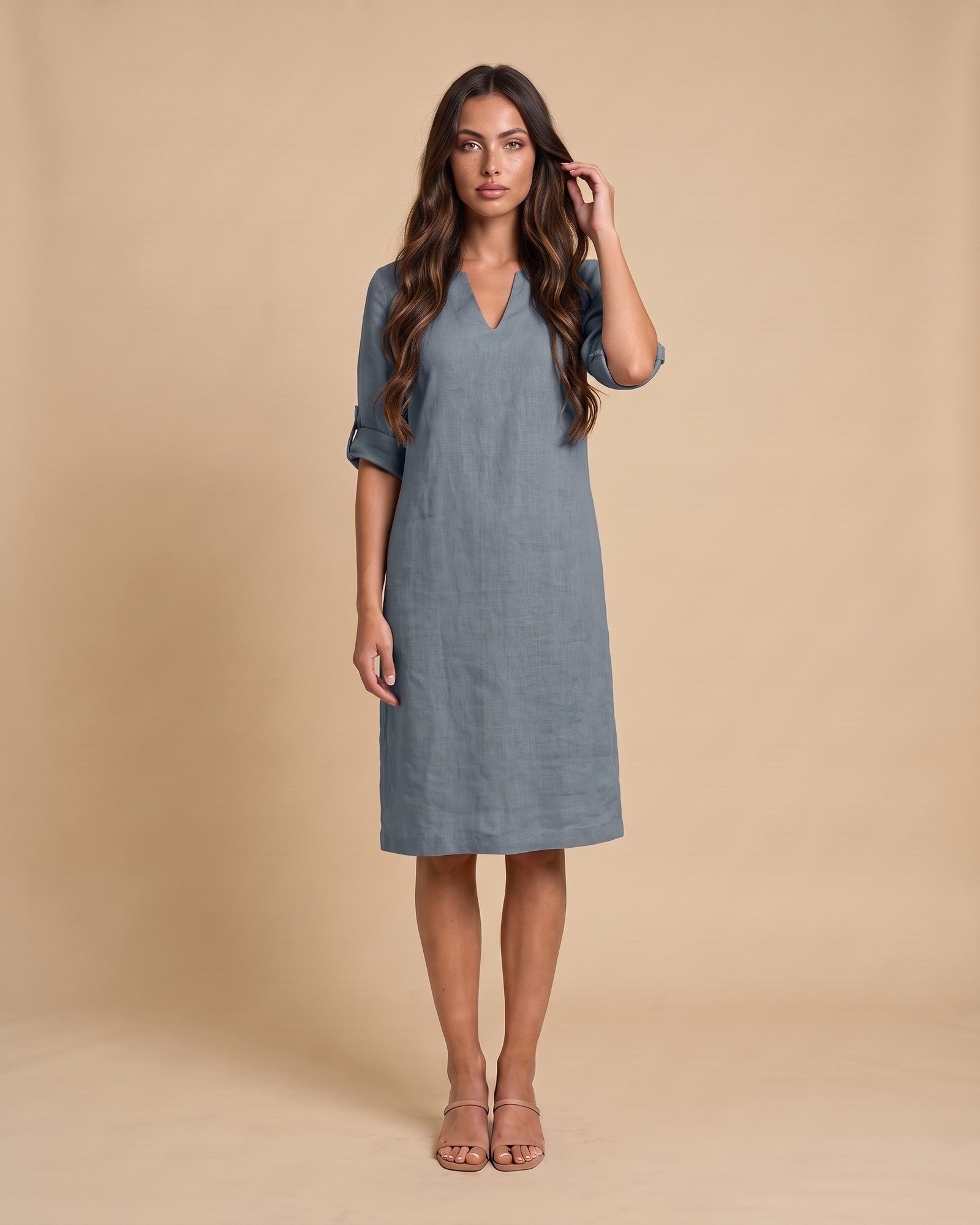 Women's Cotton Summer Midi Dress in Grey