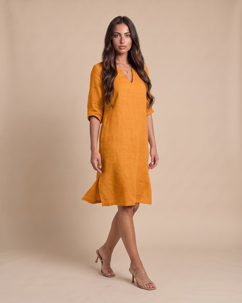 Women's Cotton Summer Midi Dress in Orange - View 2