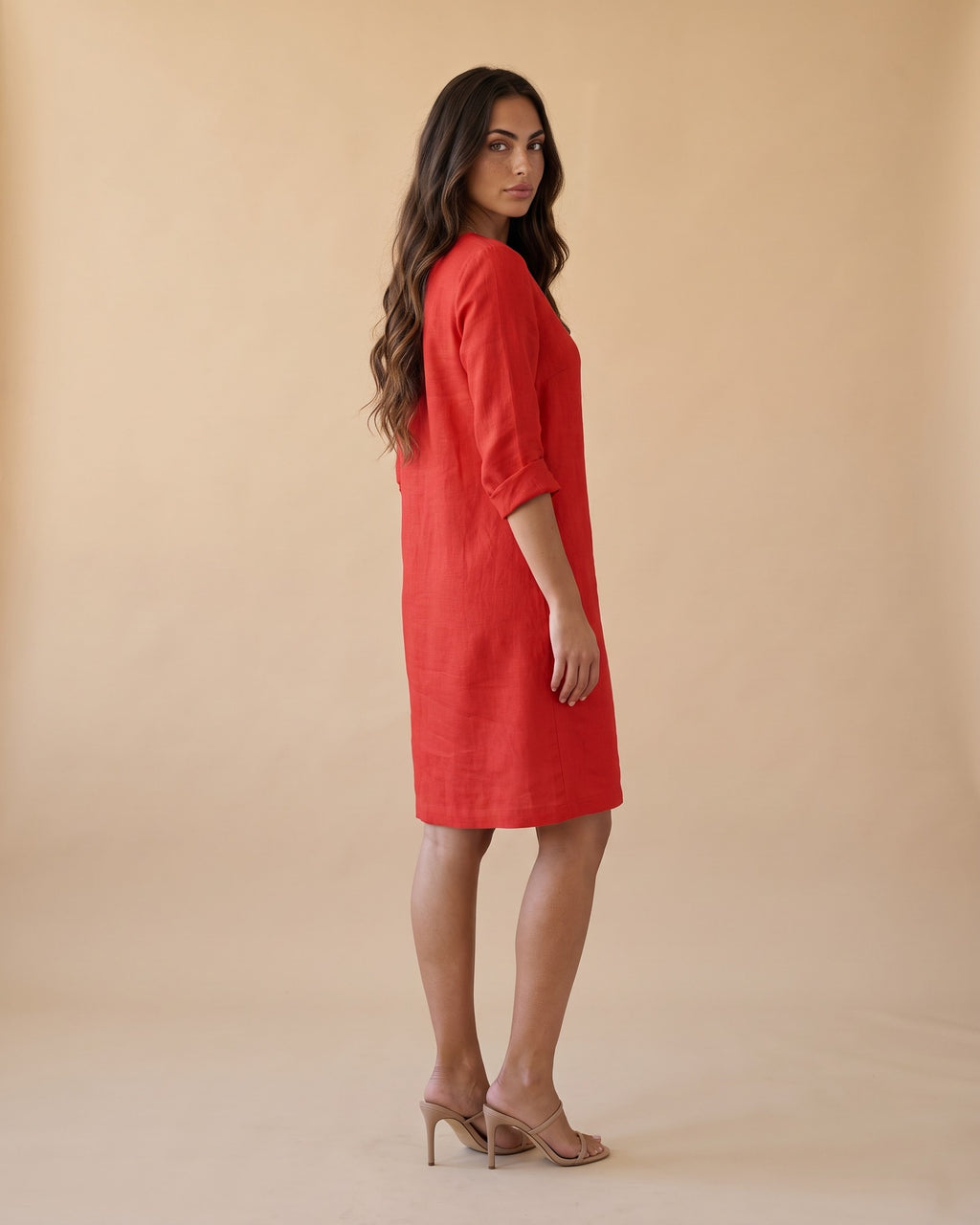 Women's Cotton Summer Midi Dress in Red - View 2
