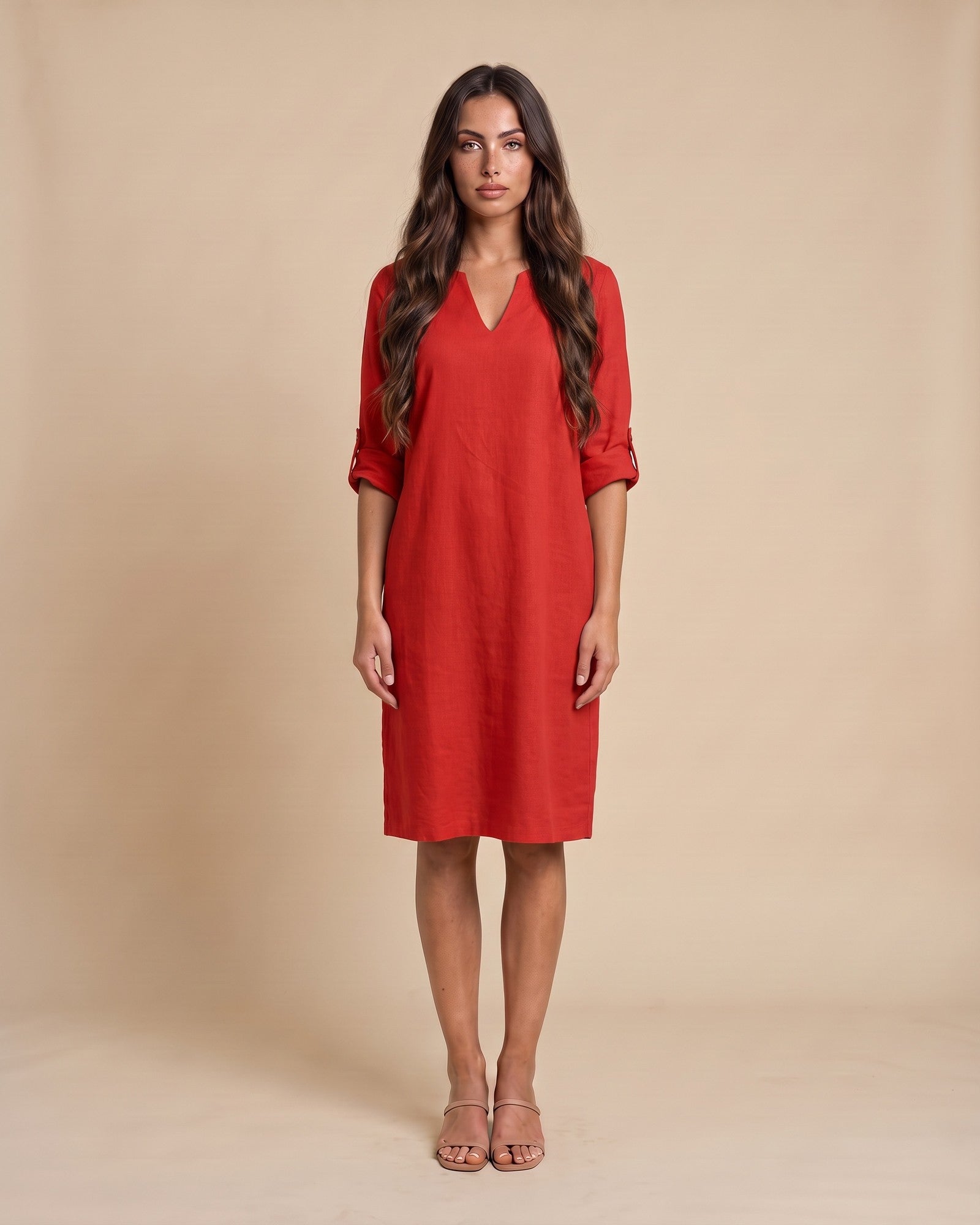 Women's Cotton Summer Midi Dress in Red
