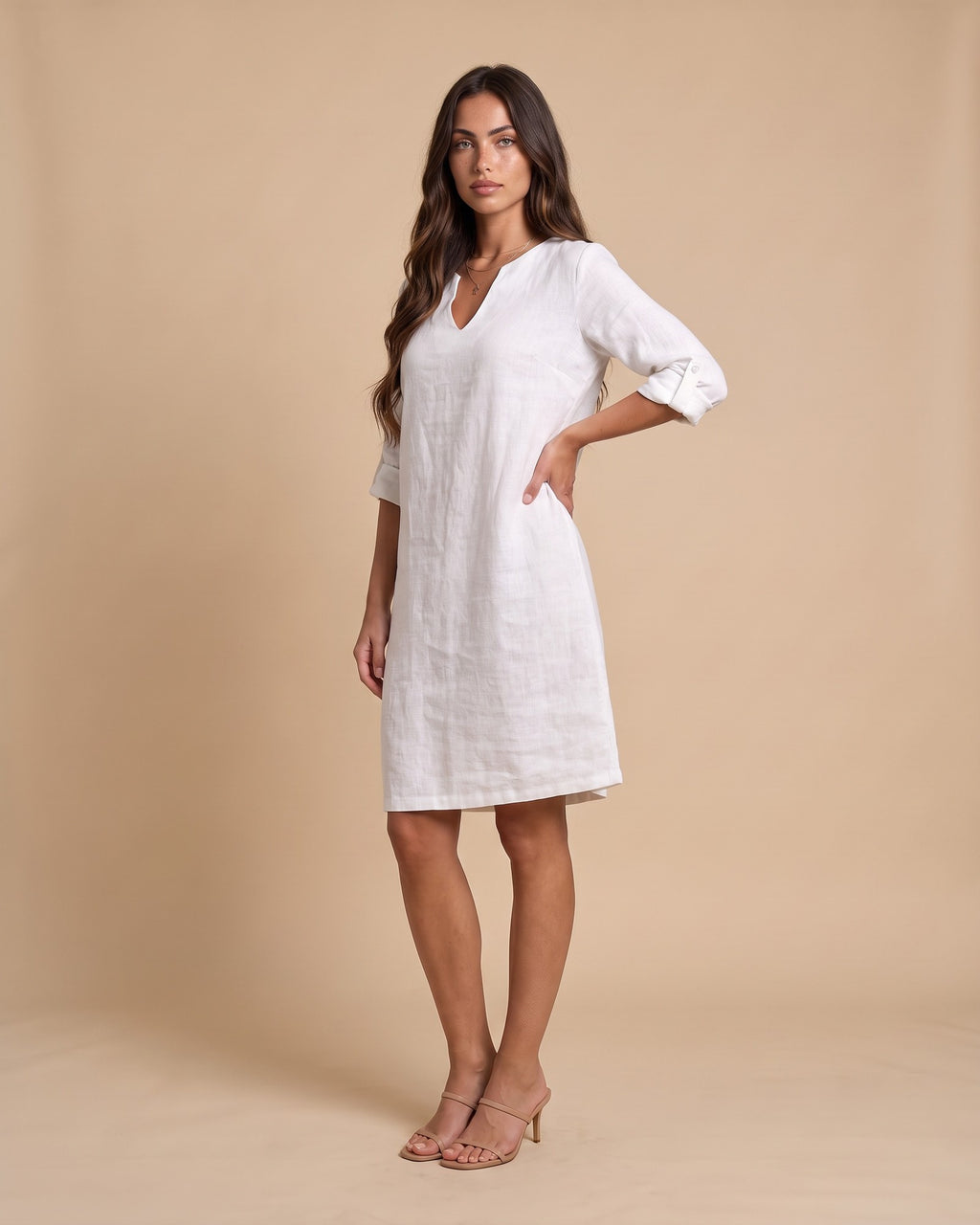 Women's Cotton Summer Midi Dress in White - View 2