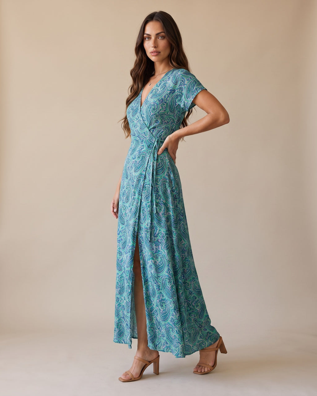 Women's Cotton Maxi Dress in Green - View 2