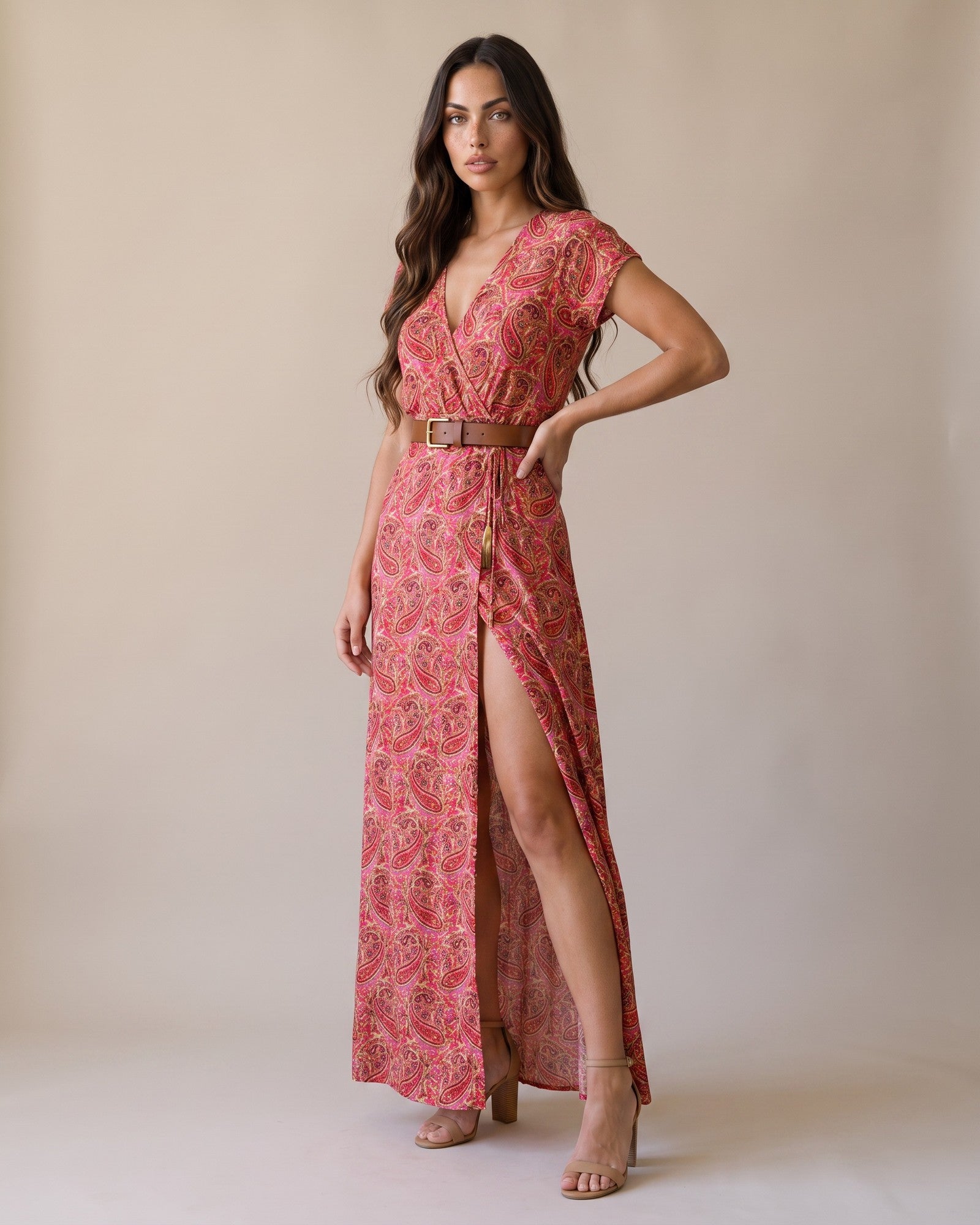 Women's Cotton Maxi Dress in Red - View 2