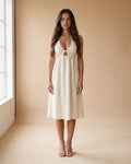 Women's Cream Cutout Midi Dress in Cream