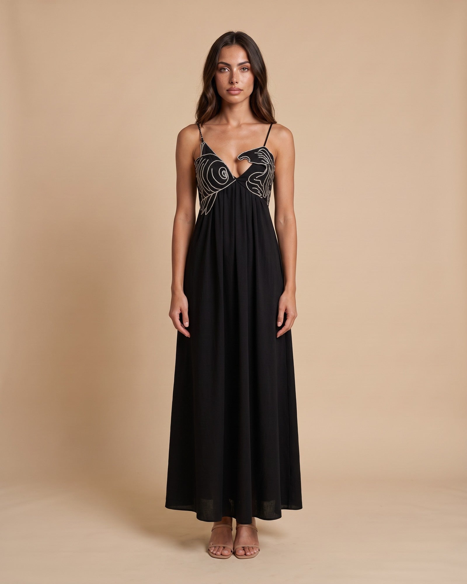 Women's Embroidered Maxi Dress in Black