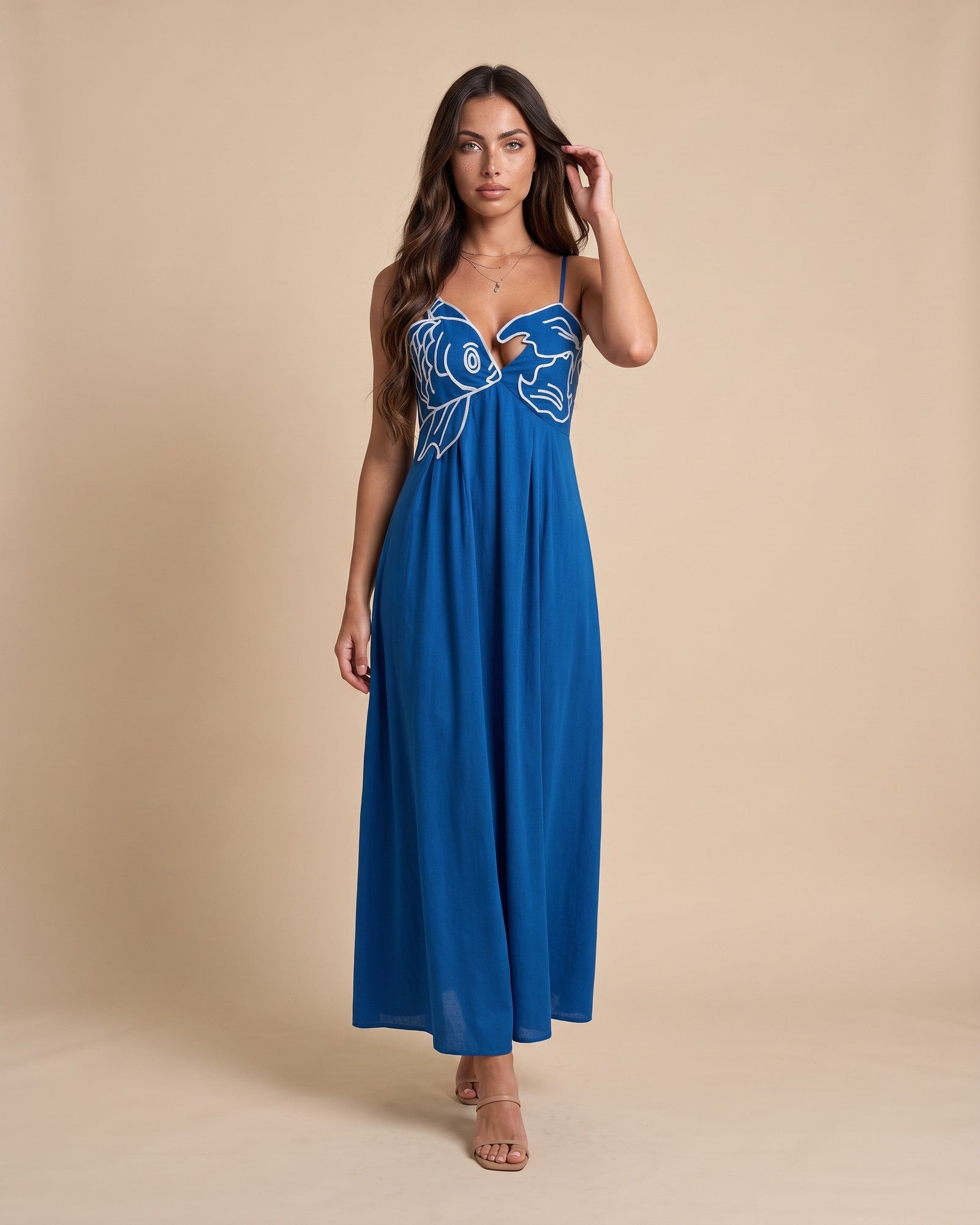 Women's Embroidered Maxi Dress in Blue - View 2