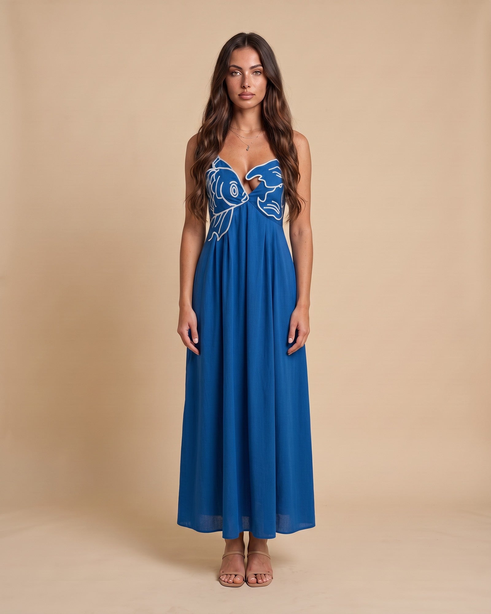 Women's Embroidered Maxi Dress in Blue