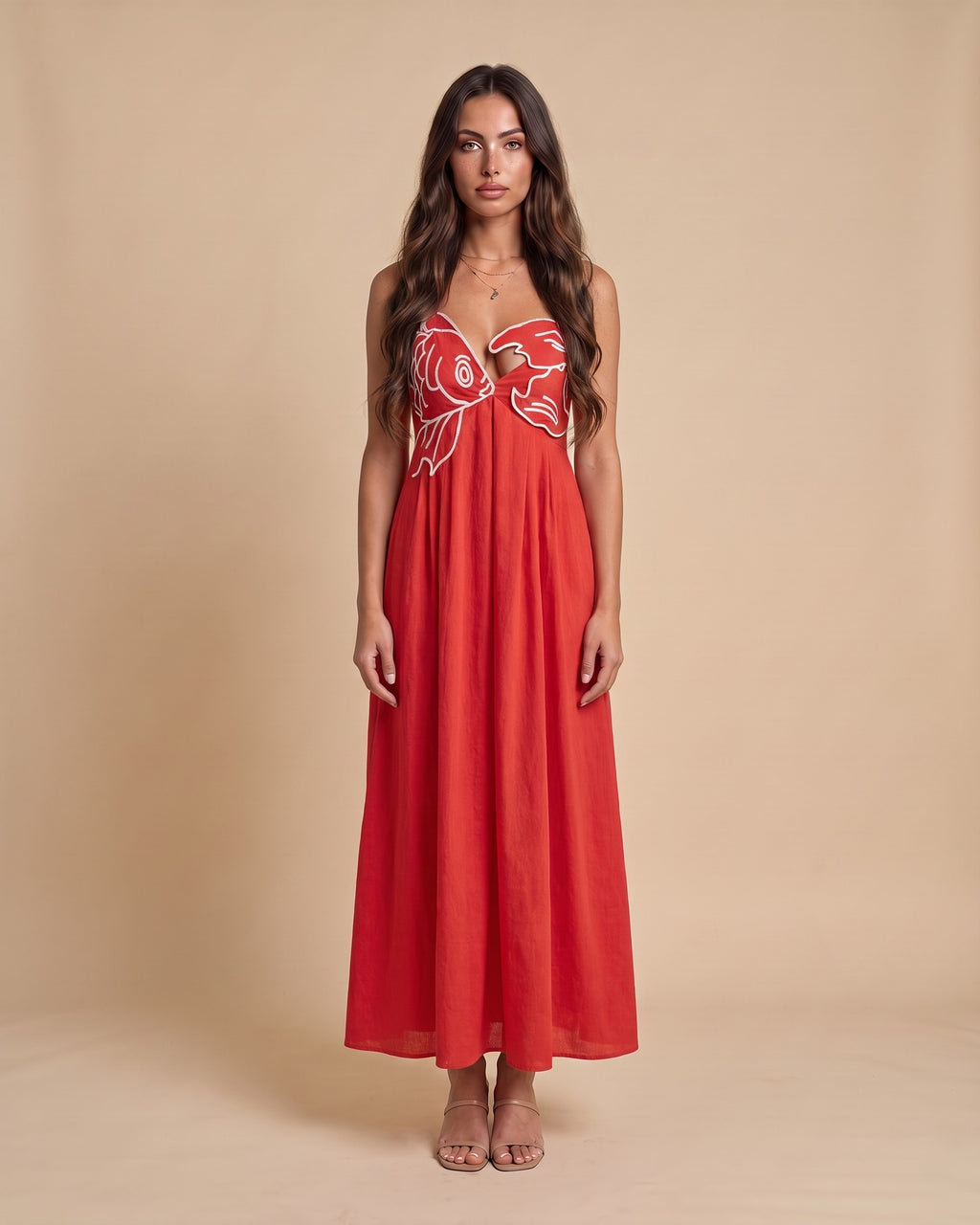 Women's Embroidered Maxi Dress in Red