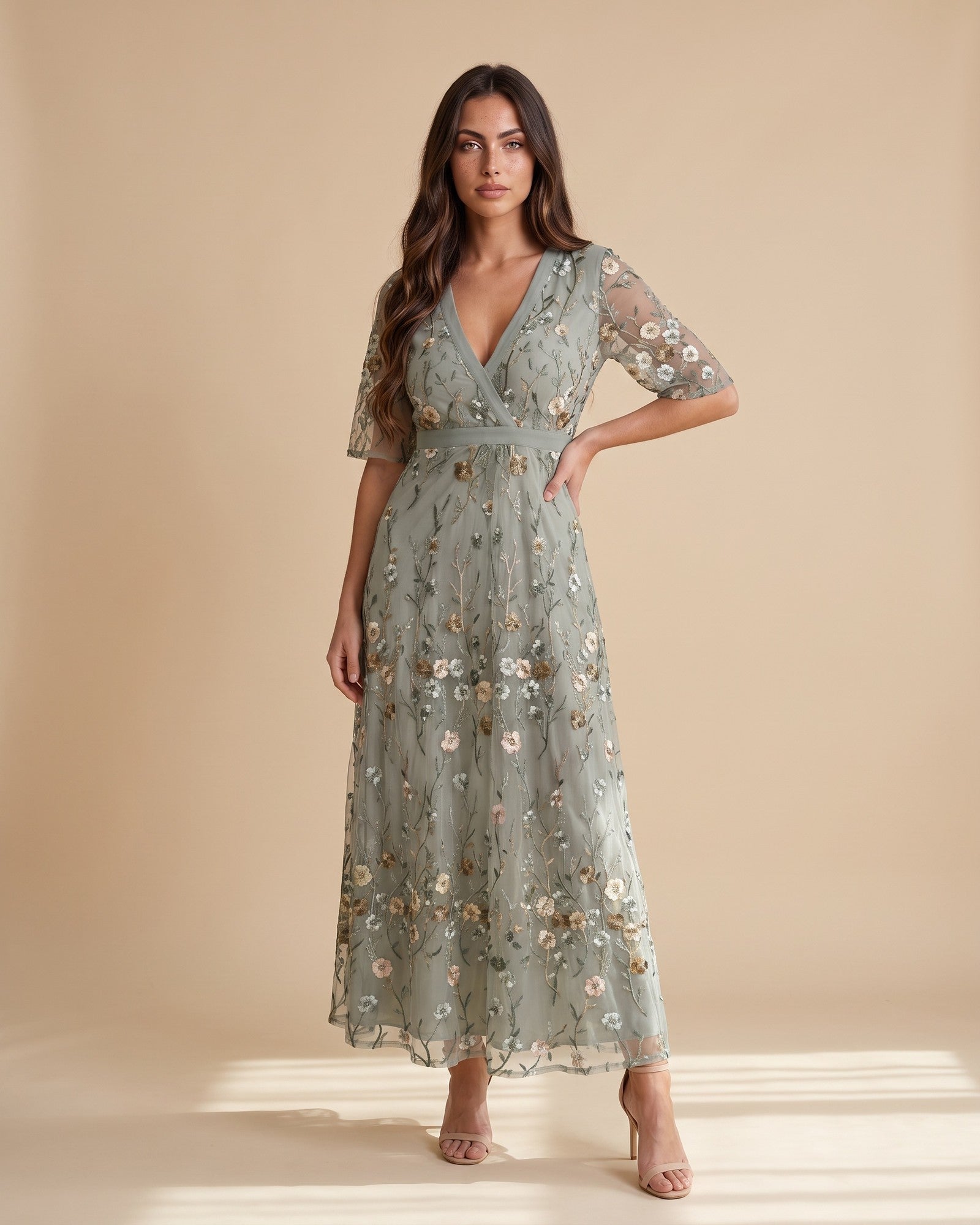Women's Floral Cotton Maxi Dress in Blue - View 2