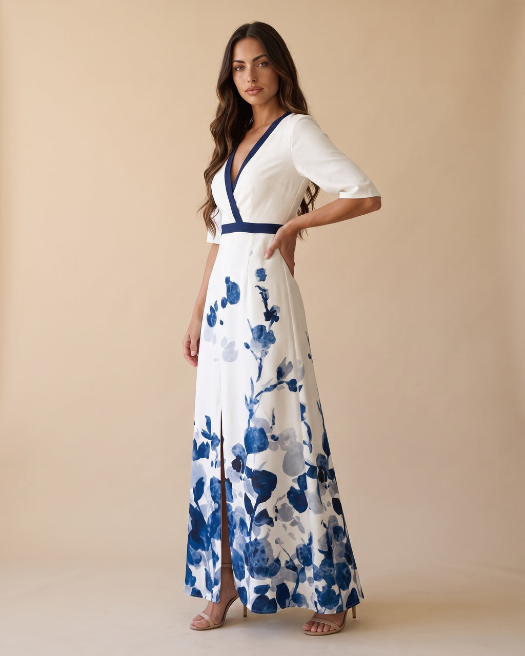 Women's Floral Cotton Maxi Dress in White - View 2
