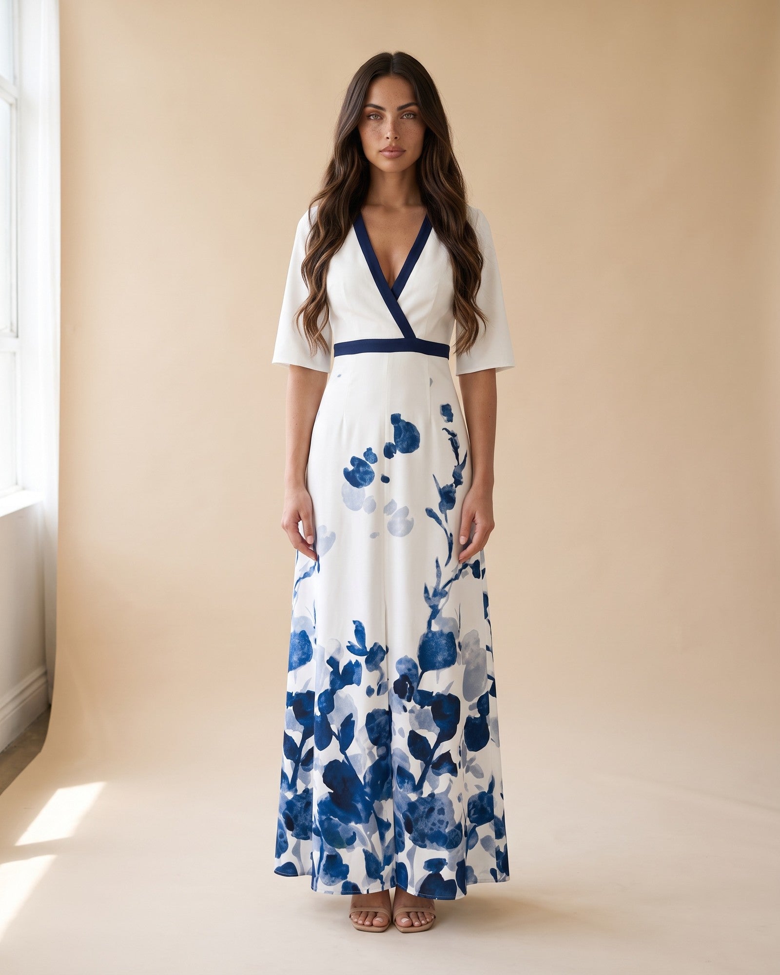 Women's Floral Cotton Maxi Dress in White