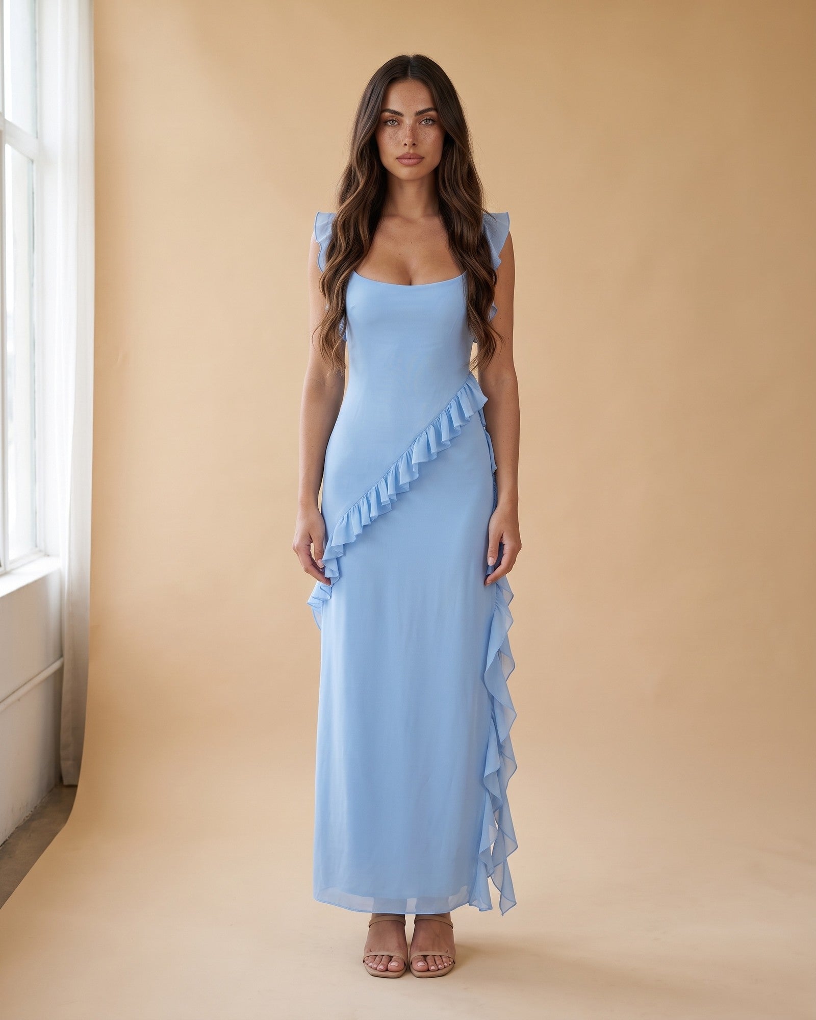 Women's High Slit Maxi Dress in Baby Blue