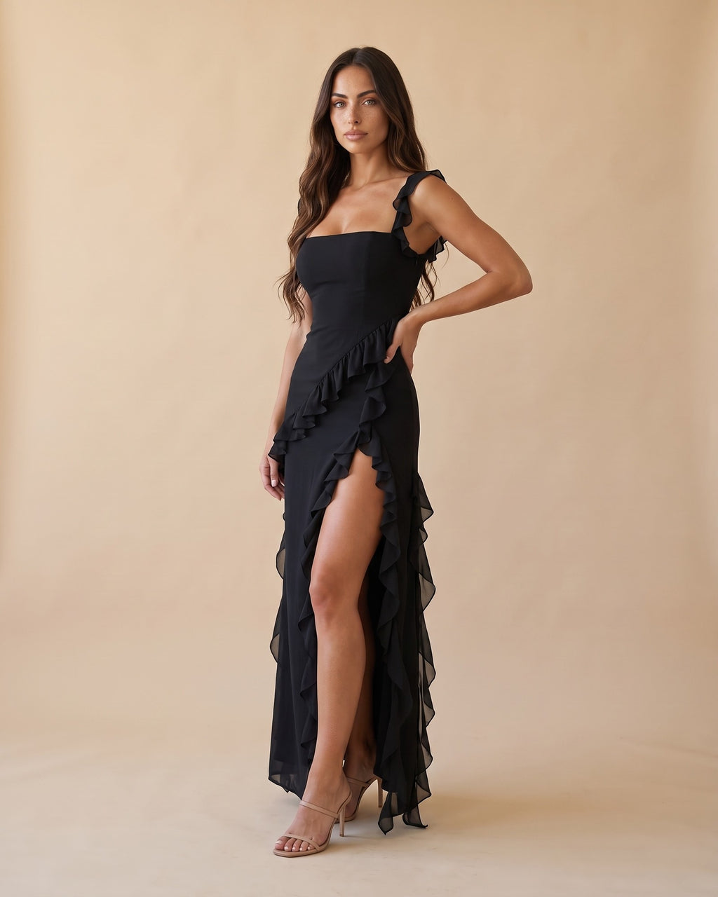Women's High Slit Maxi Dress in Black - View 2
