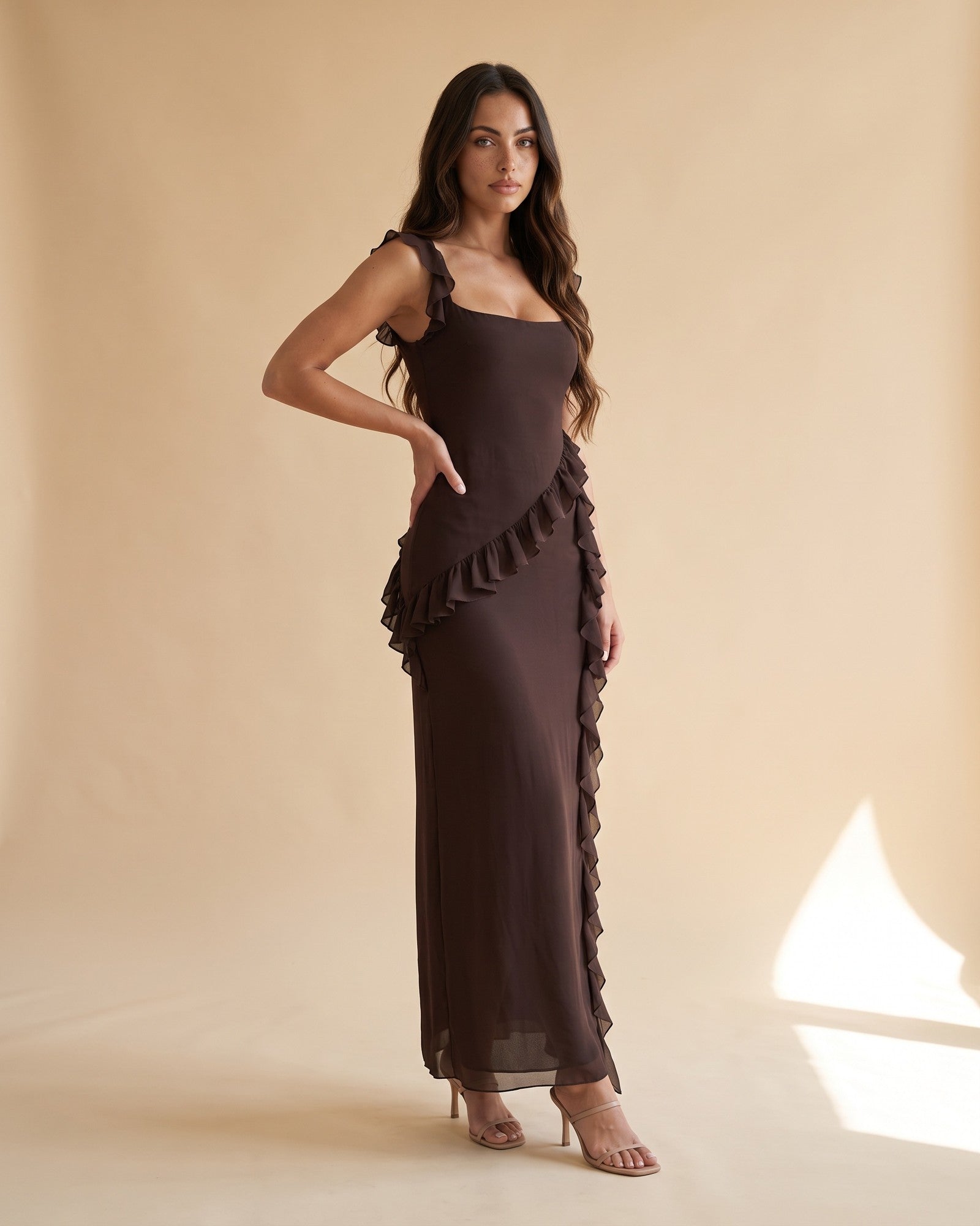 Women's High Slit Maxi Dress in Brown - View 2