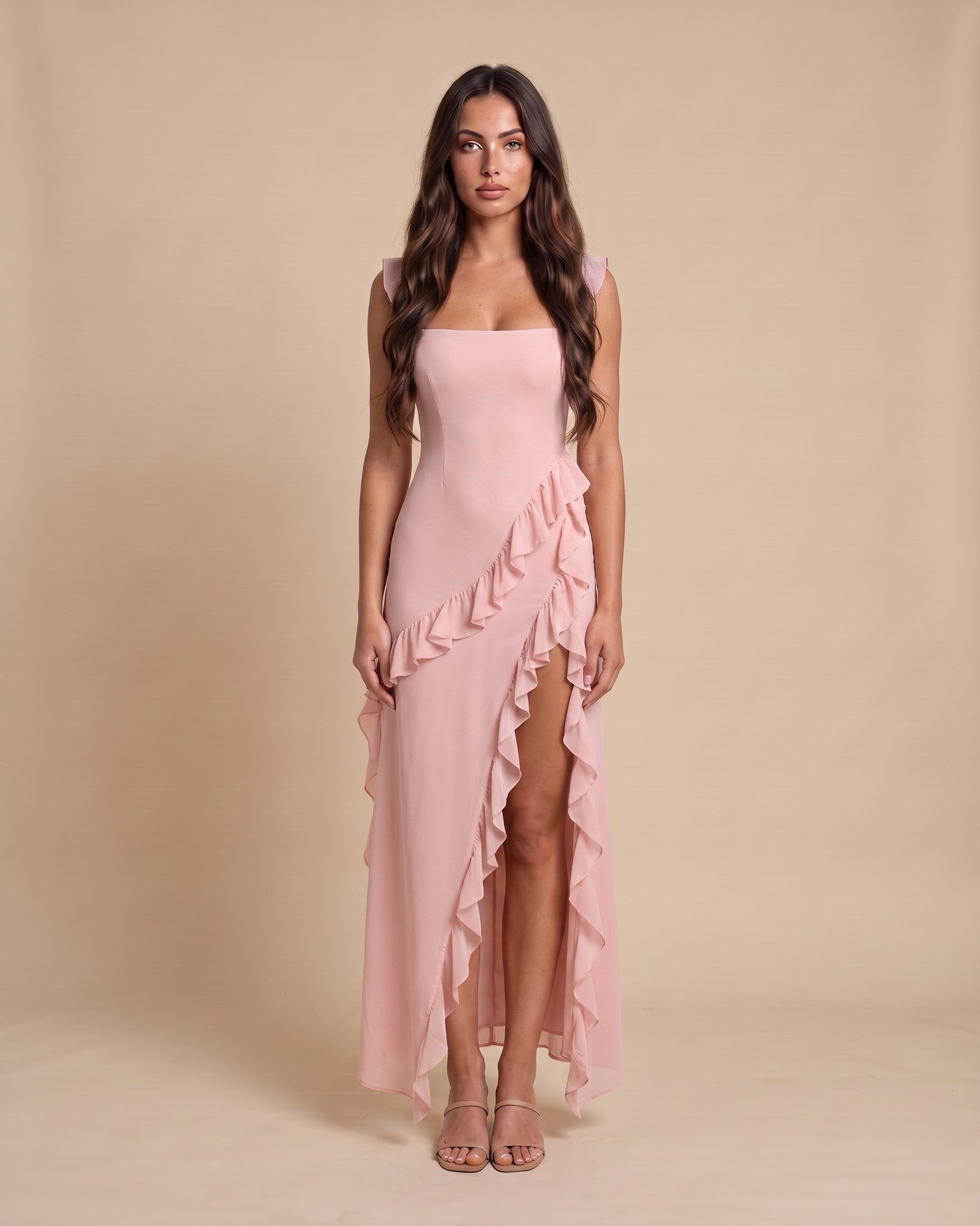 Women's High Slit Maxi Dress in Light Pink