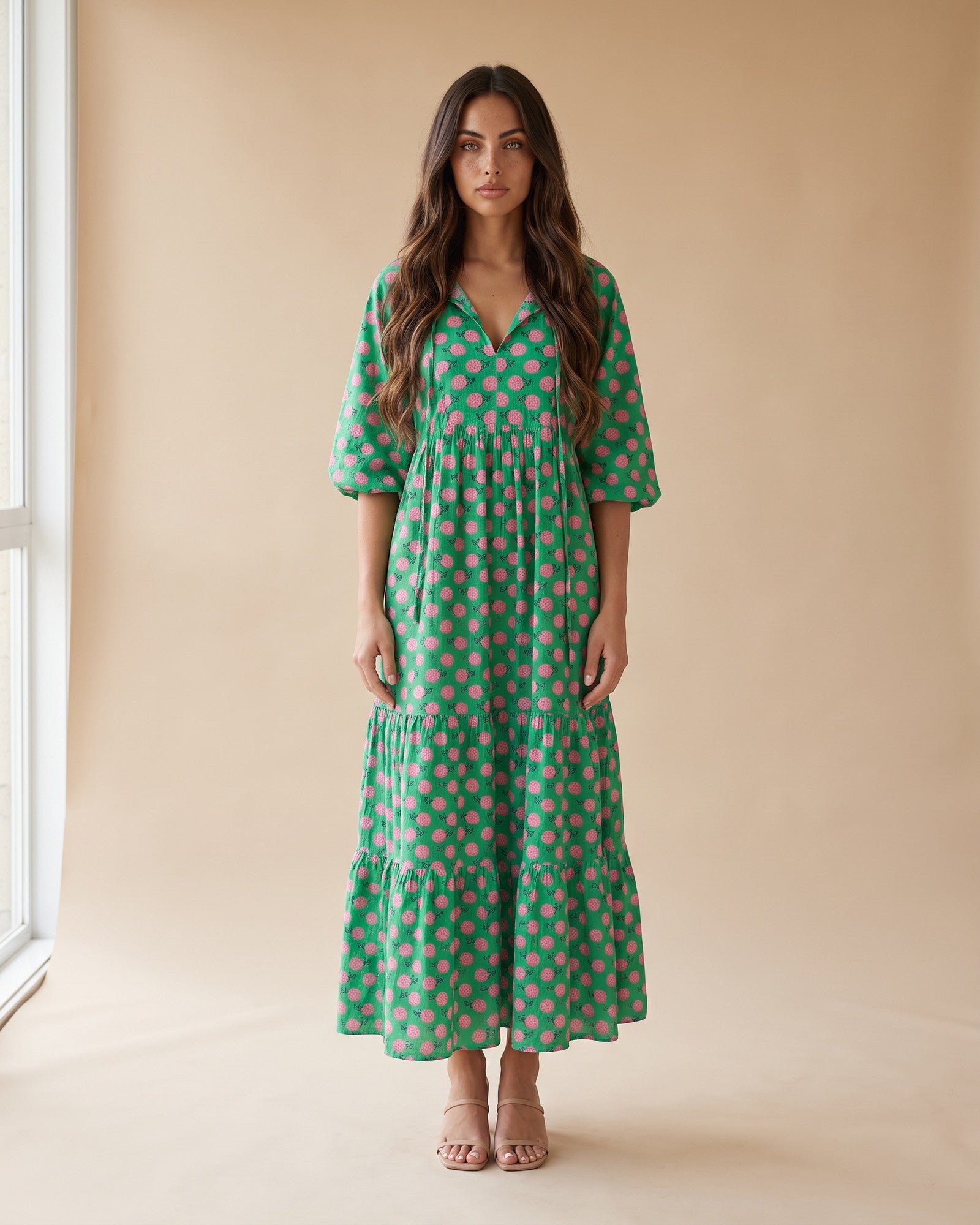 Women's Lightweight Summer Dress in Green and pink