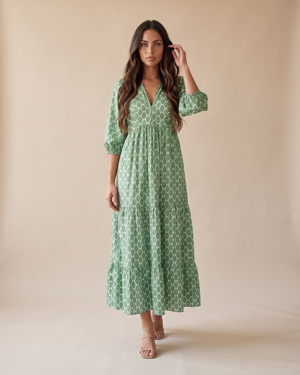 Women's Lightweight Summer Dress in Green and white - View 2