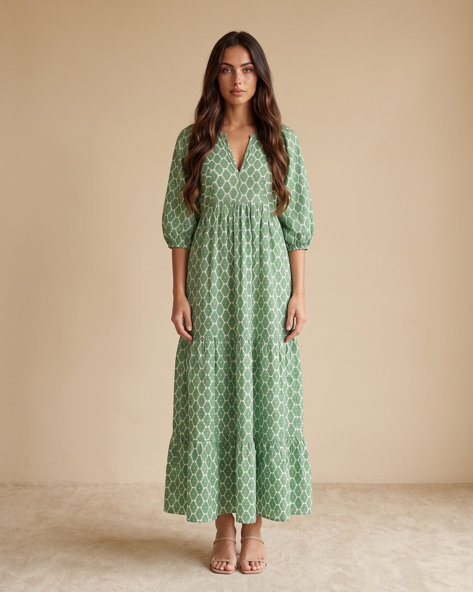 Women's Lightweight Summer Dress in Green and white