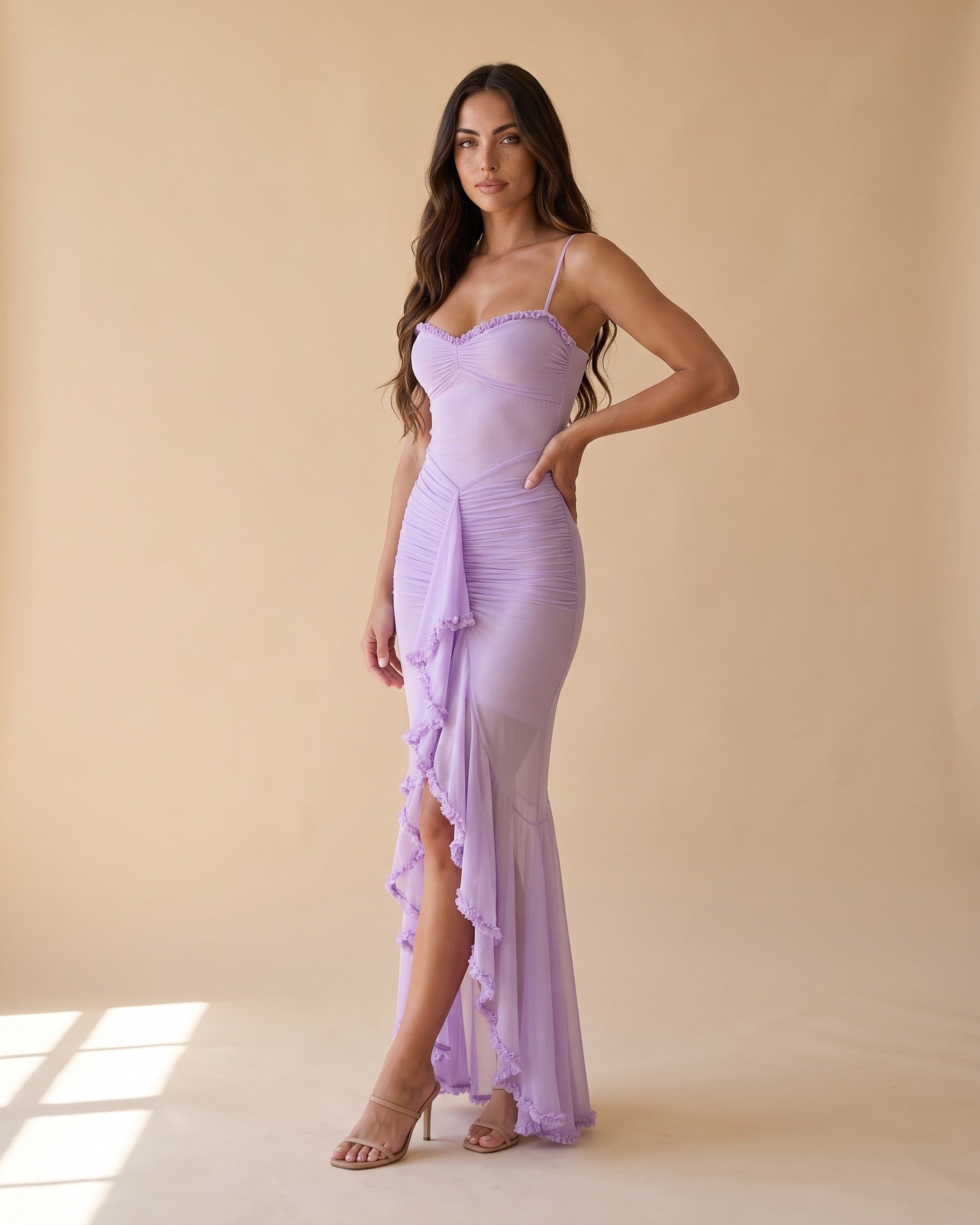 Women's Frilled Maxi Dress in Light Purple - View 2