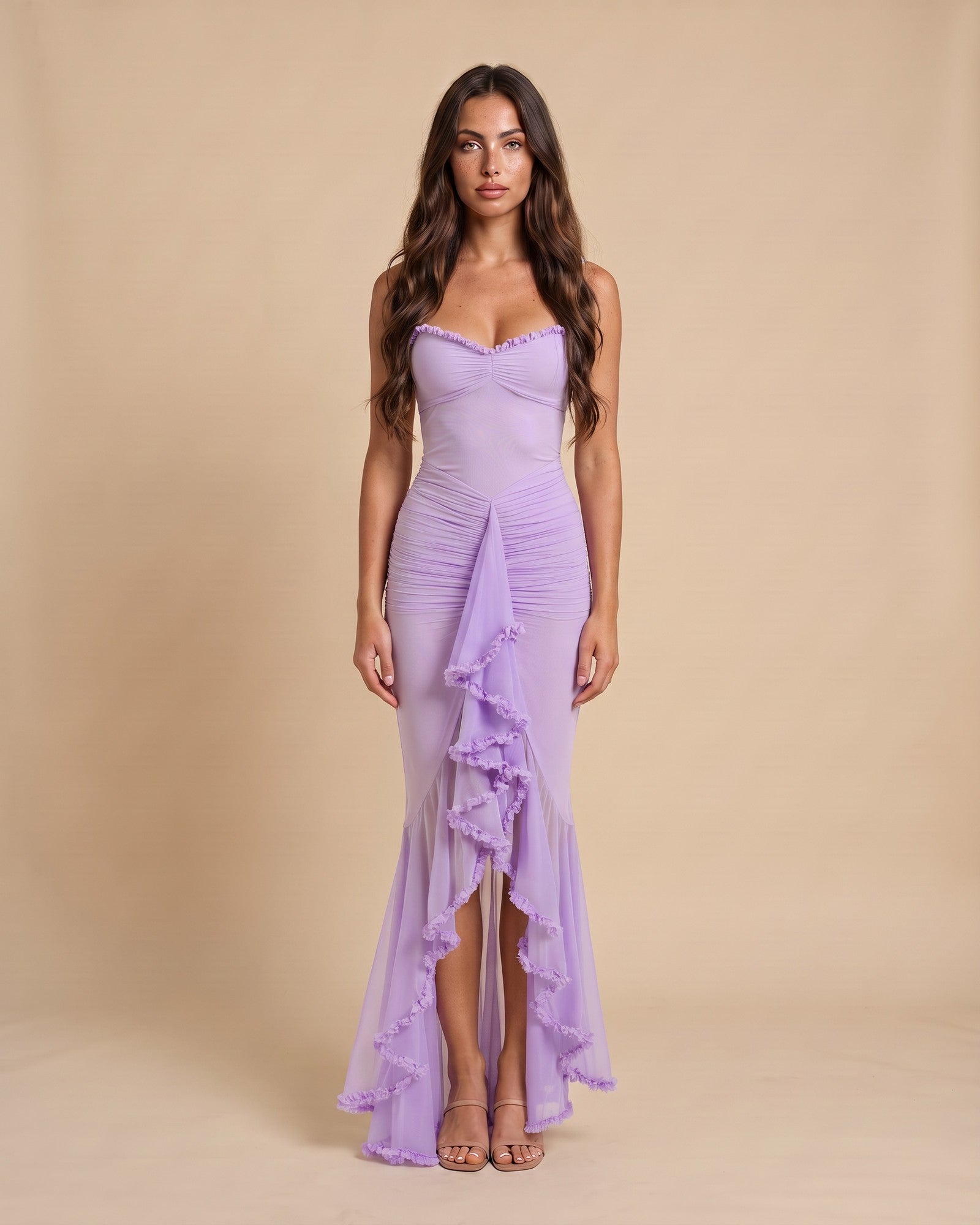 Women's Frilled Maxi Dress in Light Purple