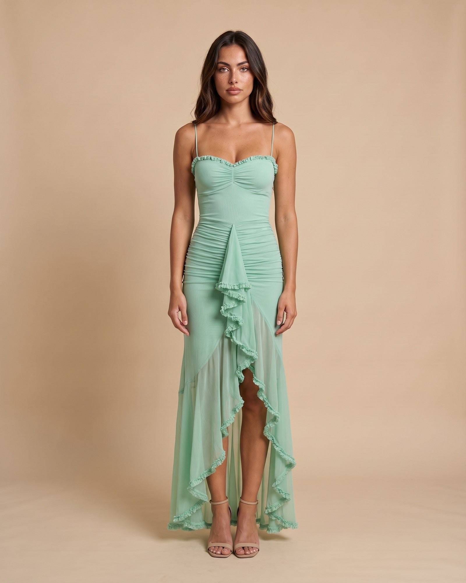 Women's Frilled Maxi Dress in Mint Green