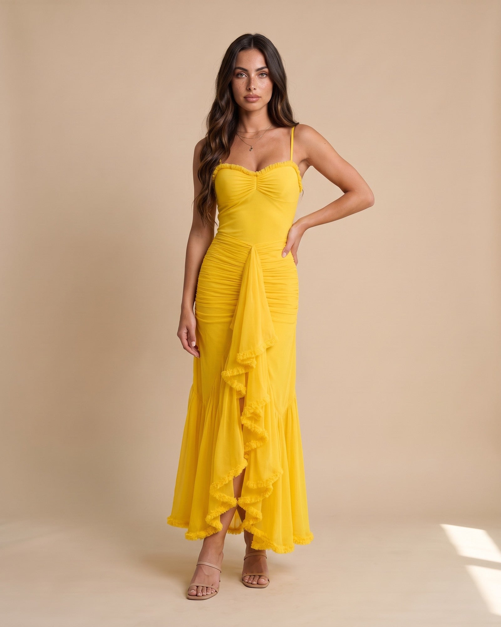 Women's Frilled Maxi Dress in Yellow - View 2
