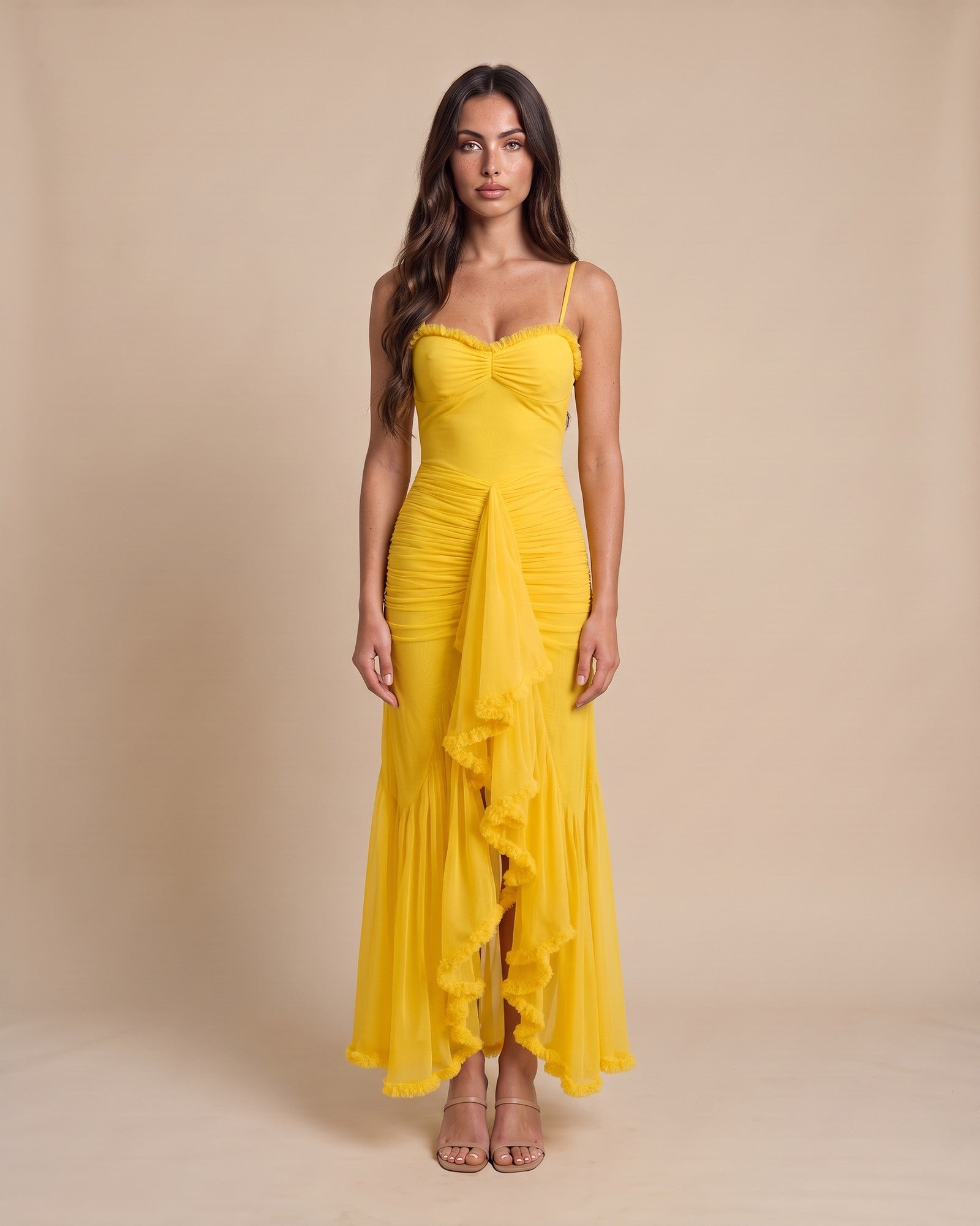 Women's Frilled Maxi Dress in Yellow