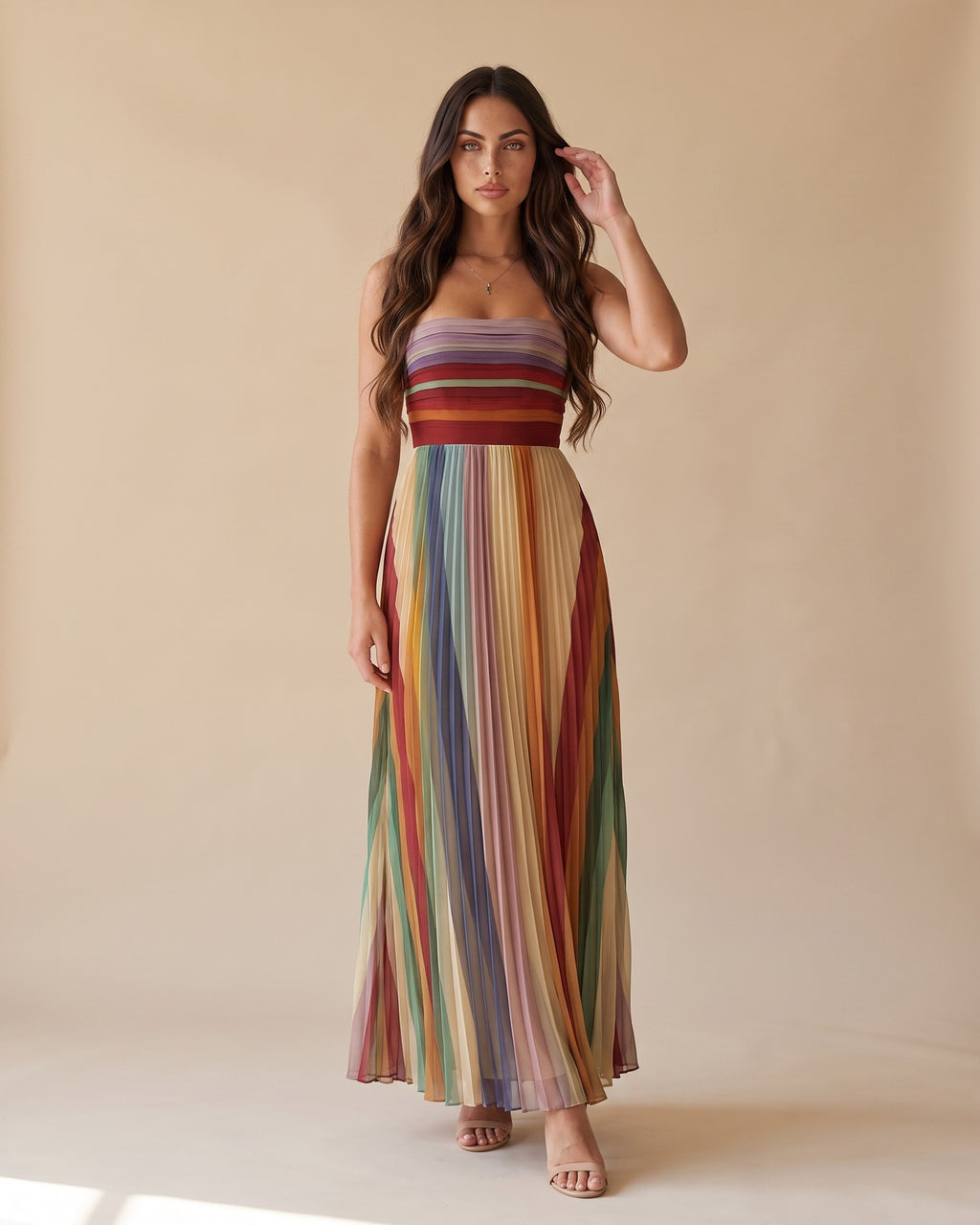 Women's Strapless Pleated Maxi Dress - View 2