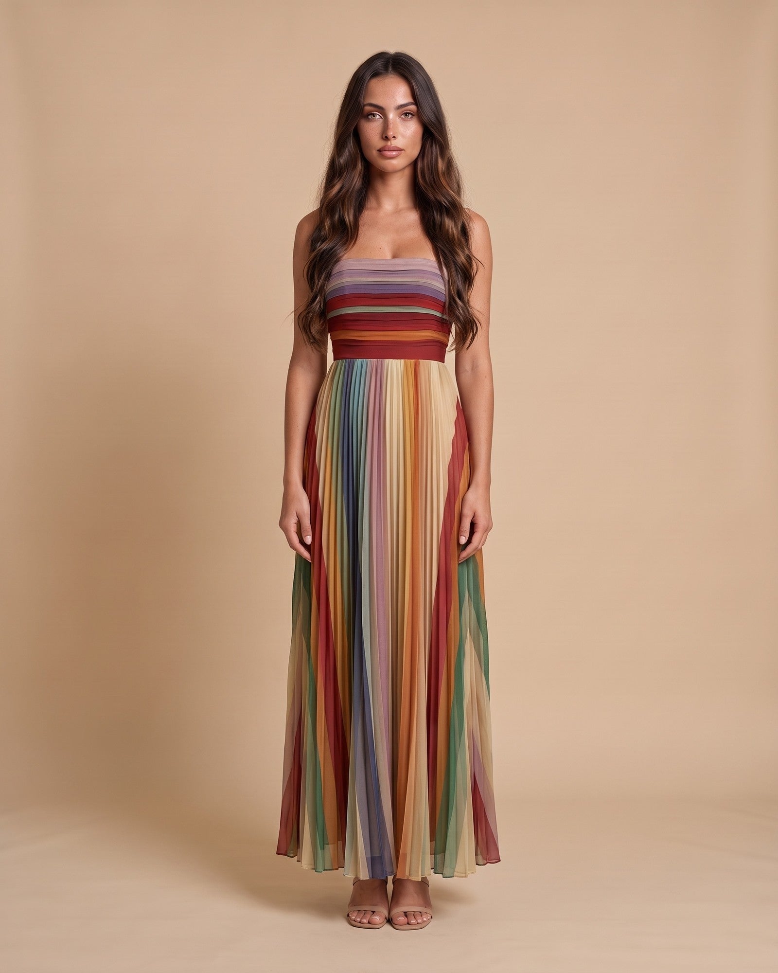 Women's Strapless Pleated Maxi Dress